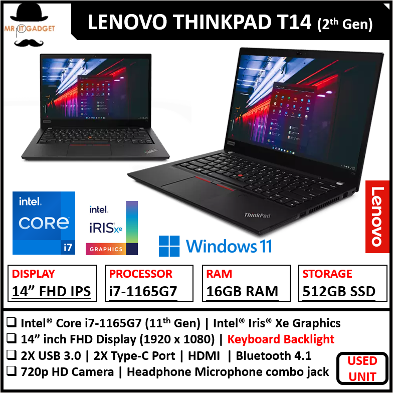 Lenovo ThinkPad T14 Gen 2 (1 YEAR WARRANTY T&C)Core i7 11th Gen 14" FHD Upto 32GB RAM Win 11