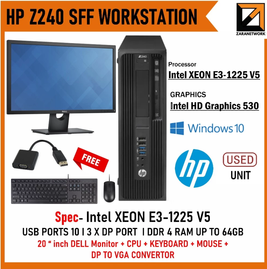 HP Z240 SFF Intel 6TH GEN Xeon E3-1225 v5 @ 3.3GHz Quad core PC / FULL SET (CAN UPGRADE UP 64GB RAM)