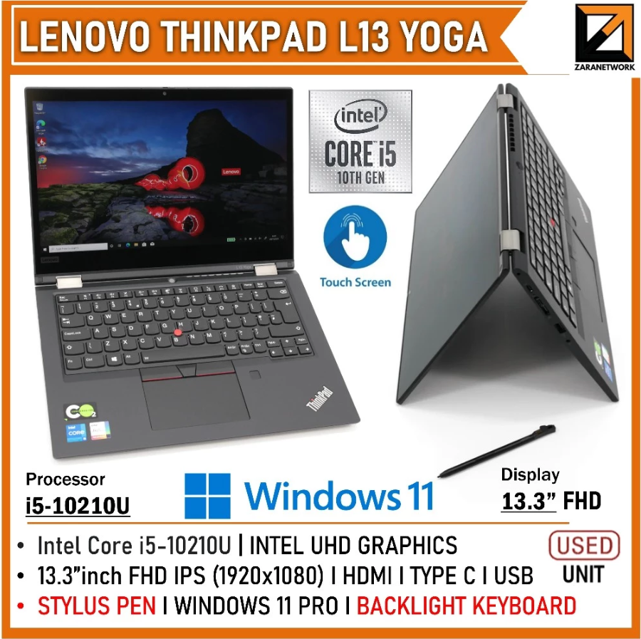Lenovo Thinkpad L13 YOGA (1 YEAR WARRANTY T&C)CORE i5 10th GEN 13.3"inch TOUCH Upto 16GB RAM 1TB SSD