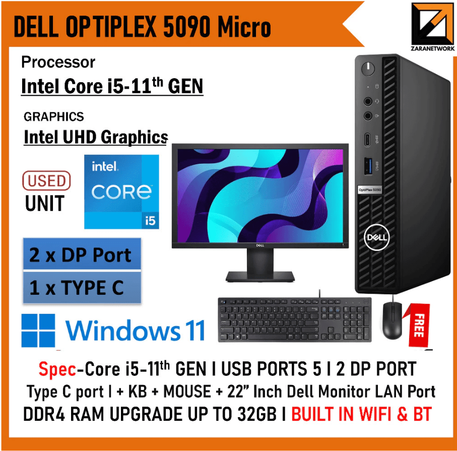 DELL OPTIPLEX 5090 MICRO PC CPU / SET CORE i5/i7 (11th Gen) UPTO 32GB RAM / 1TB SSD WINDOWS 11 PRO - Zaranet.my