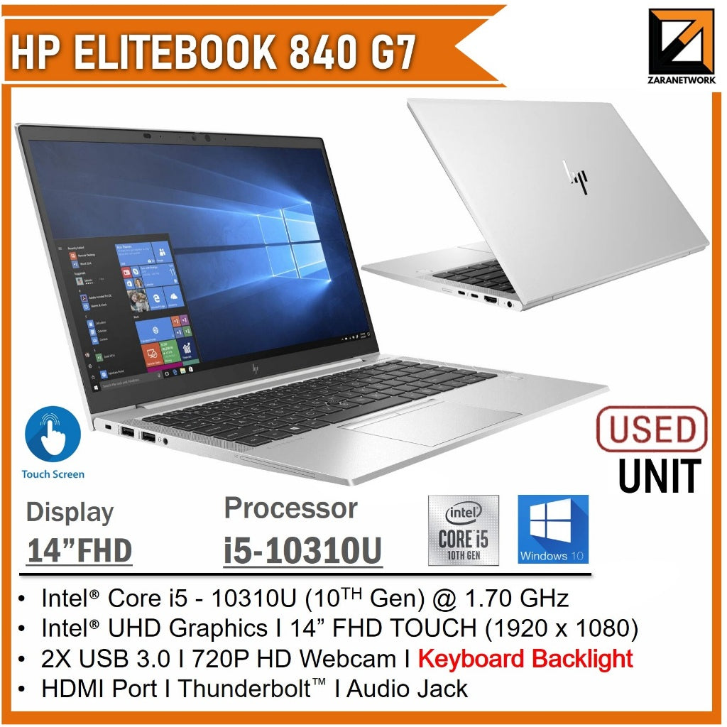 HP ELITEBOOK 840 G7 i5-10310U (10TH GEN) 14 FHD TOUCHSCREEN 16GB RAM/256GB SSD