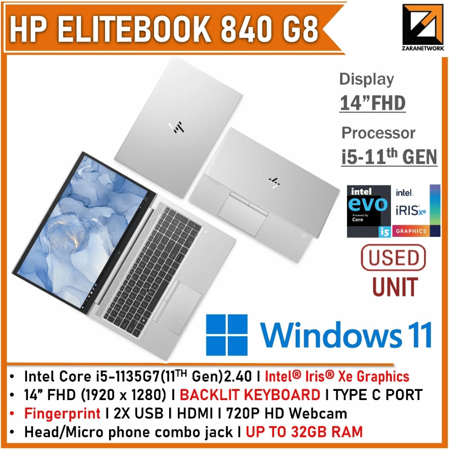 HP ELITEBOOK 840 G8 CORE i5-11th GEN (1 YEAR WARRANTY T&C )14" inch FHD Display WIN 11 - Zaranet.my