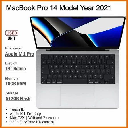 APPLE MACBOOK PRO 14 MODEL YEAR 2021 16GB RAM 512GB FLASH SSD 14