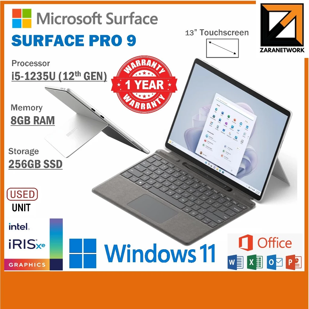Microsoft Surface Pro 9 (1 YEAR WARRANTY ) Core i512th GEN 13" inch D
