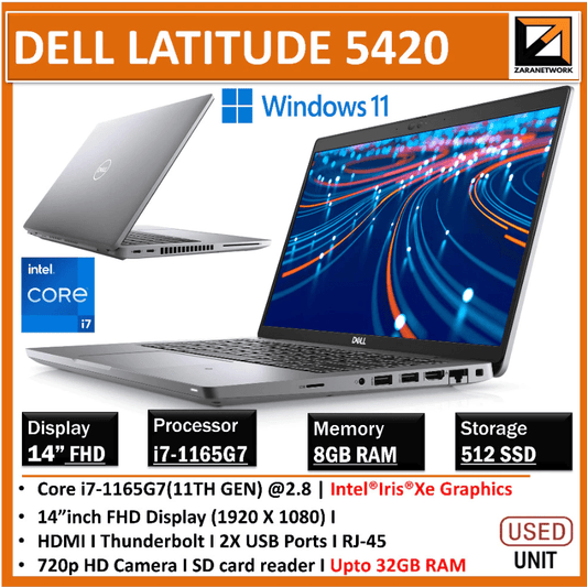 (1 YEAR WARRANTY T&C) Dell Latitude 5420 14"inch Core i7-11th GEN Business & Student Laptop WIN 11 - Zaranet.my