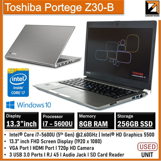 TOSHIBA PORTEGE Z30-B CORE i7-5600U(5TH GEN)13.3 INCH FHD SCREEN DISPLAY(1920X1080)
