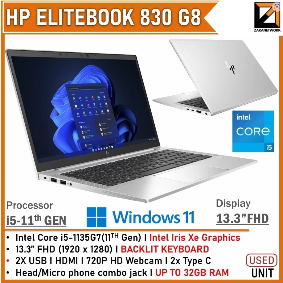 HP EliteBook 830 G8 (1 YEAR WARRANTY T&C) 13.3" inch Core i5-1135G7 Windows 11 PRO