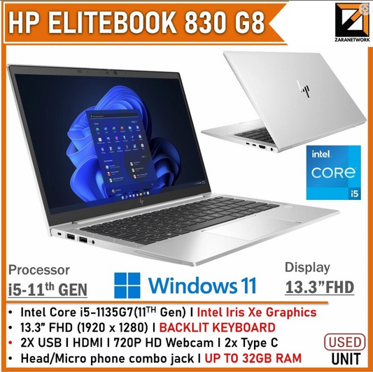HP EliteBook 830 G8 (1 YEAR WARRANTY T&C) 13.3" inch Core i5-1135G7 Windows 11 PRO