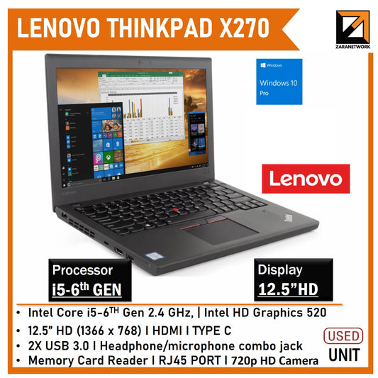 LENOVO THINKPAD X270 CORE i5-6th GEN 12.5 HD SCREEN DISPLAY