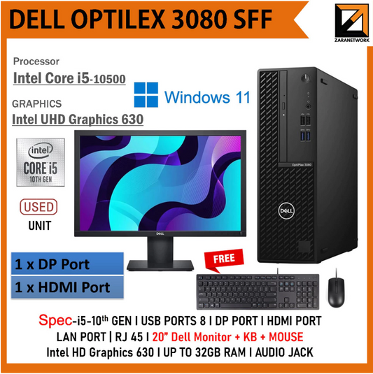 Dell OPTIPLEX 3080 SFF PC Core i5 (10th GEN) Desktop UPTO 32GB RAM WIN 11 PRO