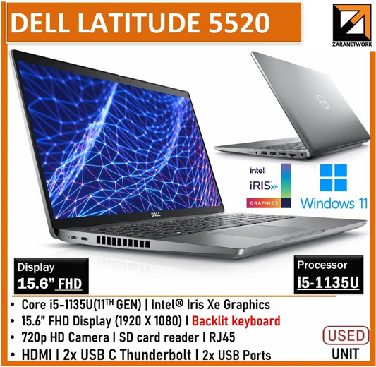 DELL Latitude 5520 (1 YEAR WARRANTY T&C ) Intel Core i5-1135U | UPTO 16GB RAM | Win 11 PRO