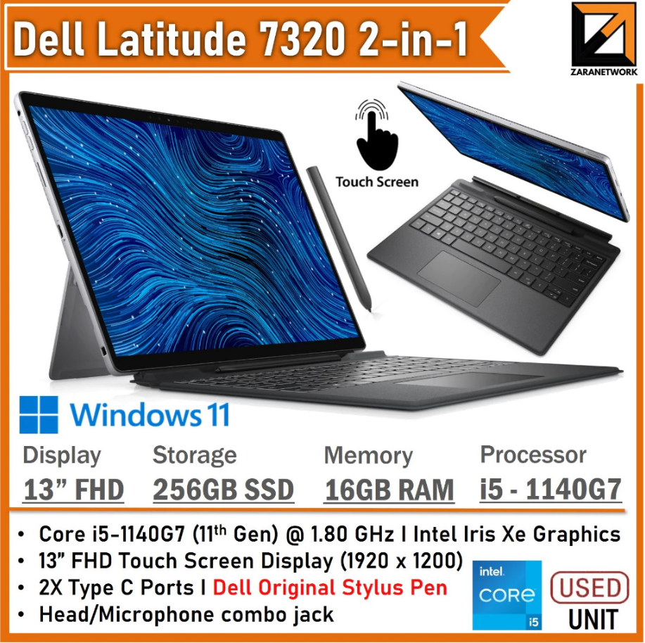 DELL LATITUDE 7320 2-in-1 LAPTOP (1 YEAR WARRANTY T&C) 13" FHD Touchscreen Core™️ i5-11th Gen Win 11