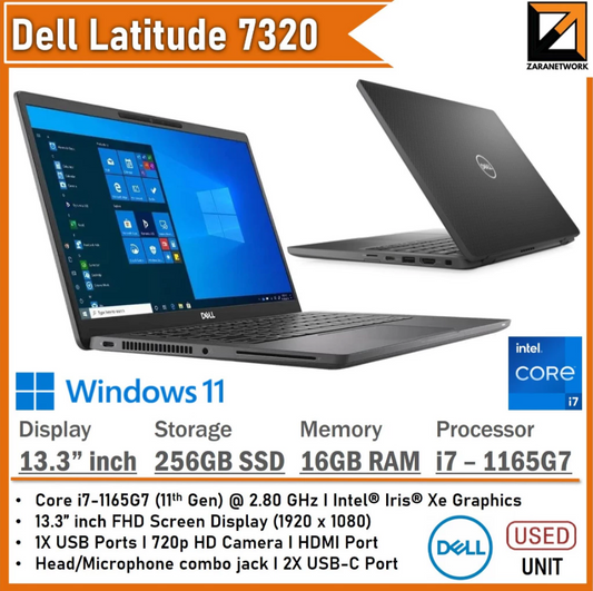DELL Latitude 7320 (1 YEAR WARRANTY T&C ) Intel Core i7-1165G7 | UPTO 16GB RAM | Win 11 PRO