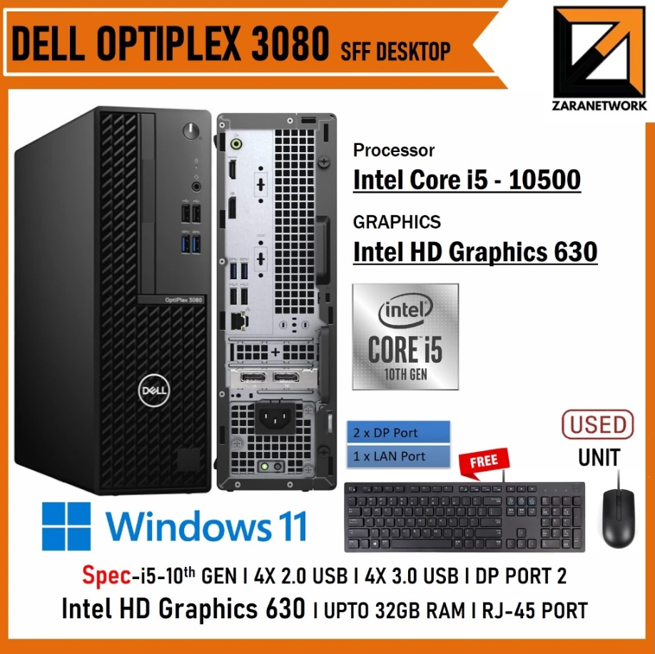 Dell OPTIPLEX 3080 SFF PC Core i5 (10th GEN) UPTO 32GB RAM WIN 11 PRO