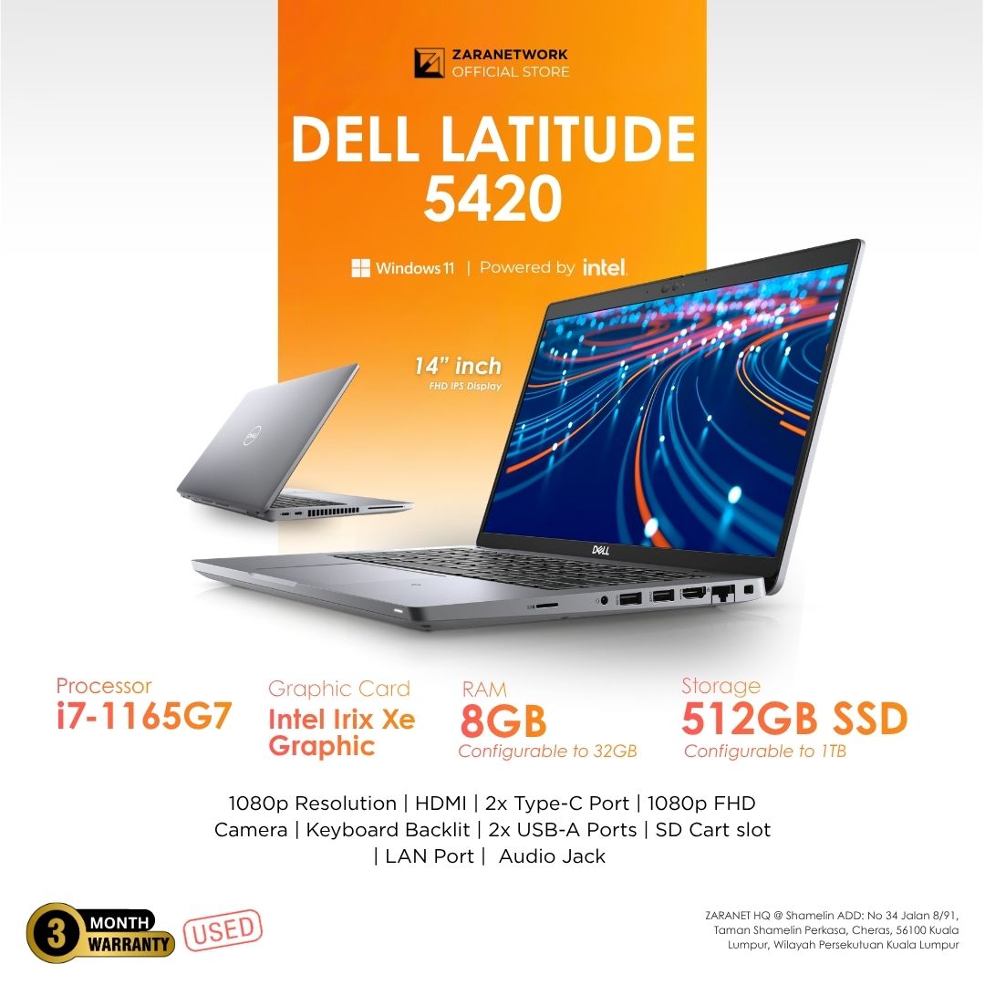 (1 YEAR WARRANTY T&C) Dell Latitude 5420 14"inch Core i7-11th GEN Business & Student Laptop WIN 11