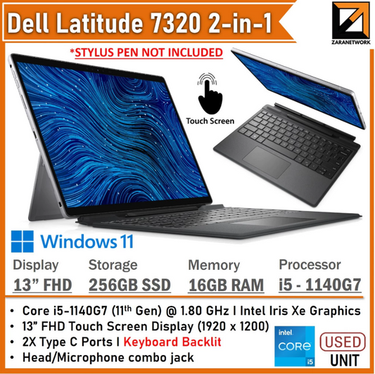 DELL LATITUDE 7320 2-in-1 LAPTOP (1 YEAR WARRANTY T&C) 13" FHD Touchscreen Core™️ i5-11th Gen Win 11