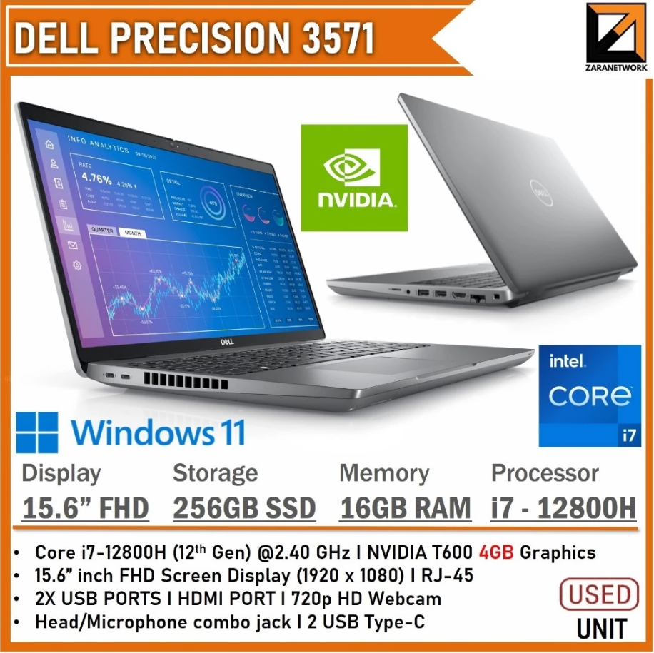 DELL Precision 3571 (1 YEAR WARRANTY T&C ) Intel Core i7-12800H | UPTO 32GB RAM | Win 11 PRO