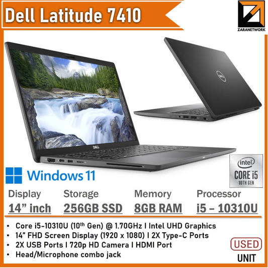DELL Latitude 7410 (1 YEAR WARRANTY T&C ) Intel Core i5-10310U | UPTO 16GB RAM | Win 11 PRO