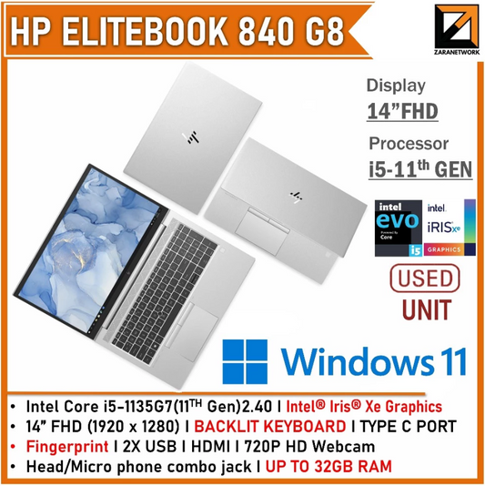 HP ELITEBOOK 840 G8 CORE i5-11th GEN (1 YEAR WARRANTY T&C )14" inch FHD Display WIN 11