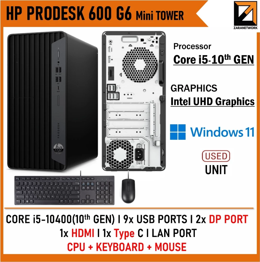 HP ProDesk 600 G6 MT Business DESKTOP CPU Core i5 (10TH GEN) UP TO 64GB / 1TB SSD WIN 11