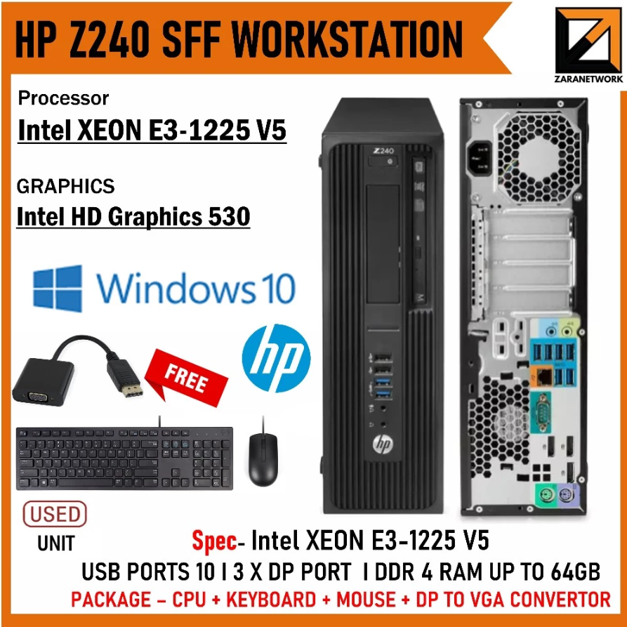 HP Z240 SFF Intel 6TH GEN Xeon E3-1225 v5 @ 3.3GHz Quad core PC / FULL SET (CAN UPGRADE UP 64GB RAM)