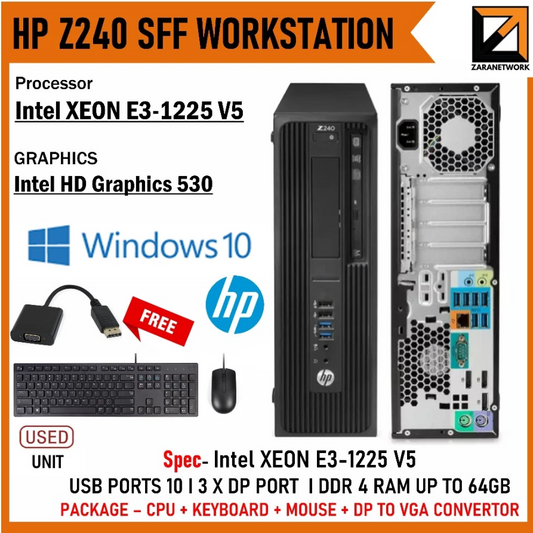 HP Z240 SFF Intel 6TH GEN Xeon E3-1225 v5 @ 3.3GHz Quad core PC / FULL SET (CAN UPGRADE UP 64GB RAM)
