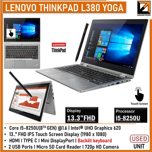 Lenovo Thinkpad L380 YOGA (1 YEAR WARRANTY T&C)CORE i5 18th GEN 13.3"inch TOUCH Upto 16GB RAM 1TB SSD