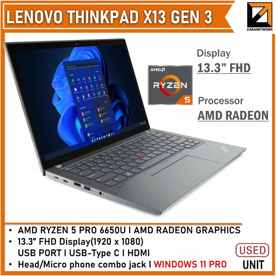 Lenovo Thinkpad X13 GEN 3 (1 YEAR WARRANTY T&C) AMD RYZEN 5 PRO 6650U |  13.3"inch FHD Display Upto 16GB RAM 1TB SSD