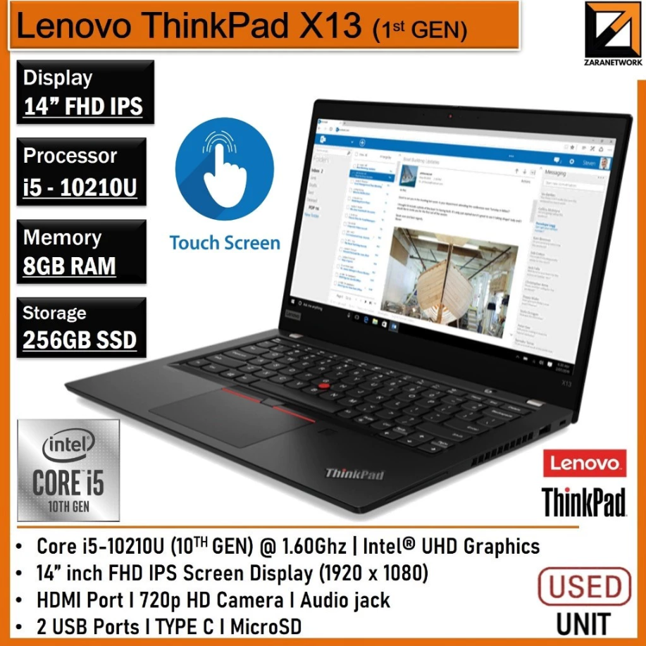 Lenovo Thinkpad X13 (1 YEAR WARRANTY T&C)CORE i5 10th GEN 13.3 "inch TOUCH Upto 16GB RAM 1TB SSD
