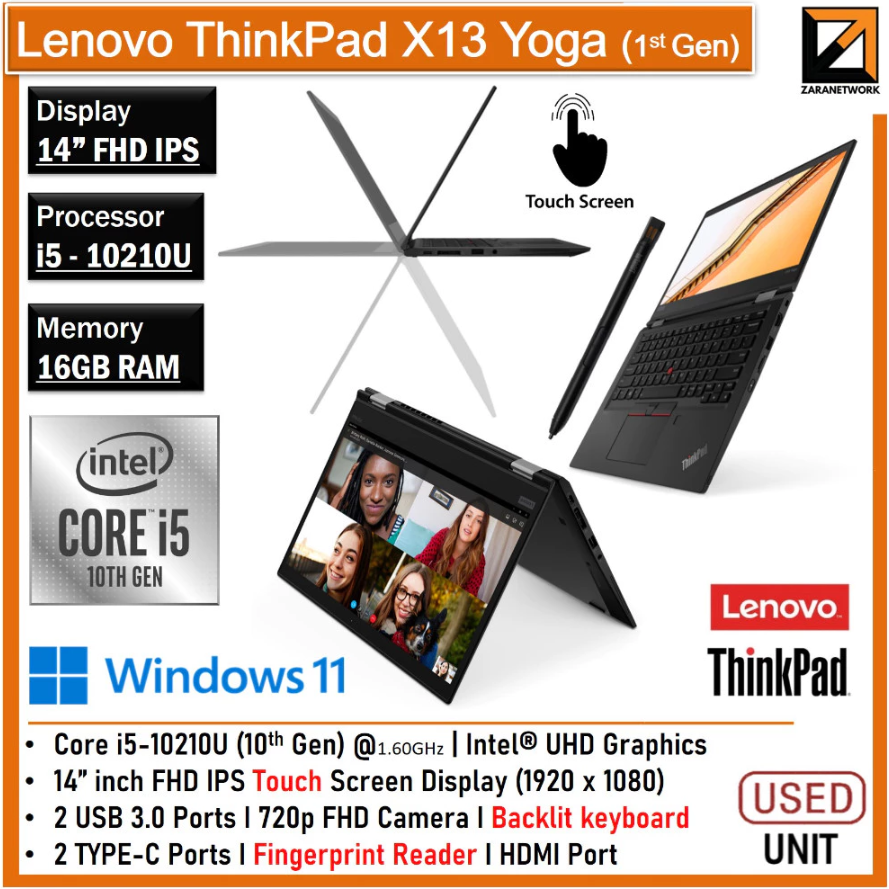 Lenovo Thinkpad X13 YOGA GEN 1 (1 YEAR WARRANTY T&C)CORE i5 10th GEN 14"inch TOUCH Upto 8GB RAM 1TB SSD