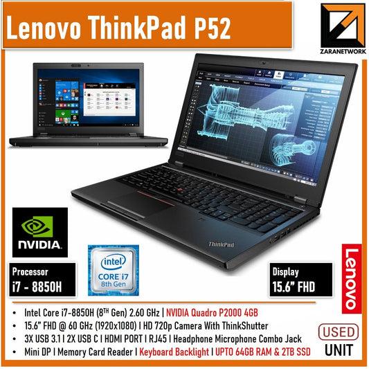 LENOVO THINKPAD P52  i7-8850H (8TH GEN)15.6 FHD SCREEN DISPLAY