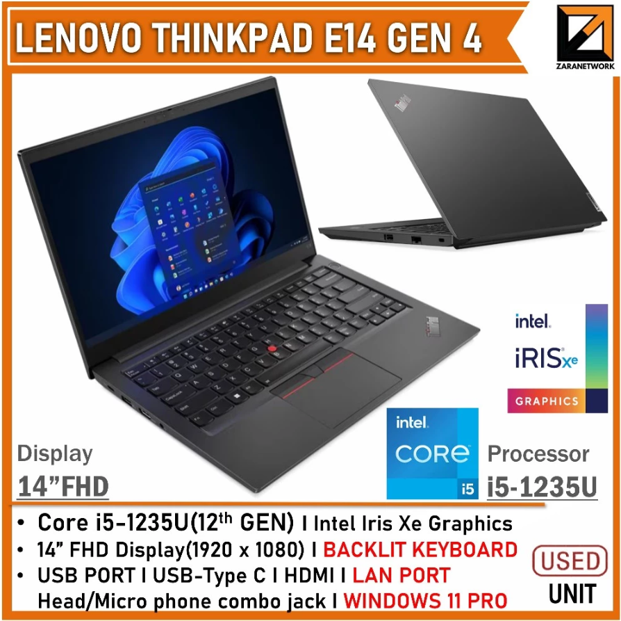 Lenovo ThinkPad E14 GEN 4 (1 YEAR WARRANTY T&C) Intel Core i5-1235U 14" inch Up to 16GB RAM WIN 11 PRO