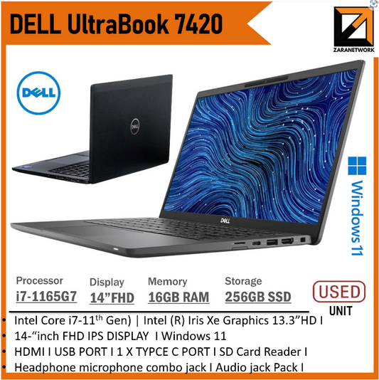 DELL UltraBook 7420 14"inch Business Laptop Core i7-11th GEN 16GB RAM Win 11 1 YERAR WARRANTY (T&C)