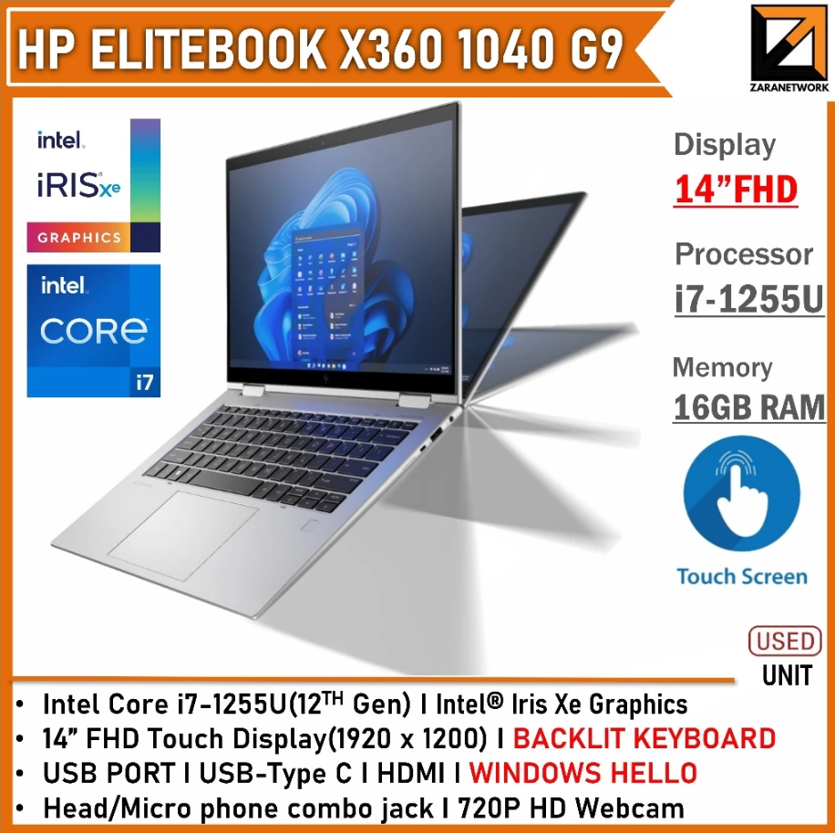 HP ELITEBOOK X360 1040 G9 Premium 14"inch Convertible Laptop(1 YEAR WARRANTY T&C)Core i7-12th GEN Win 11