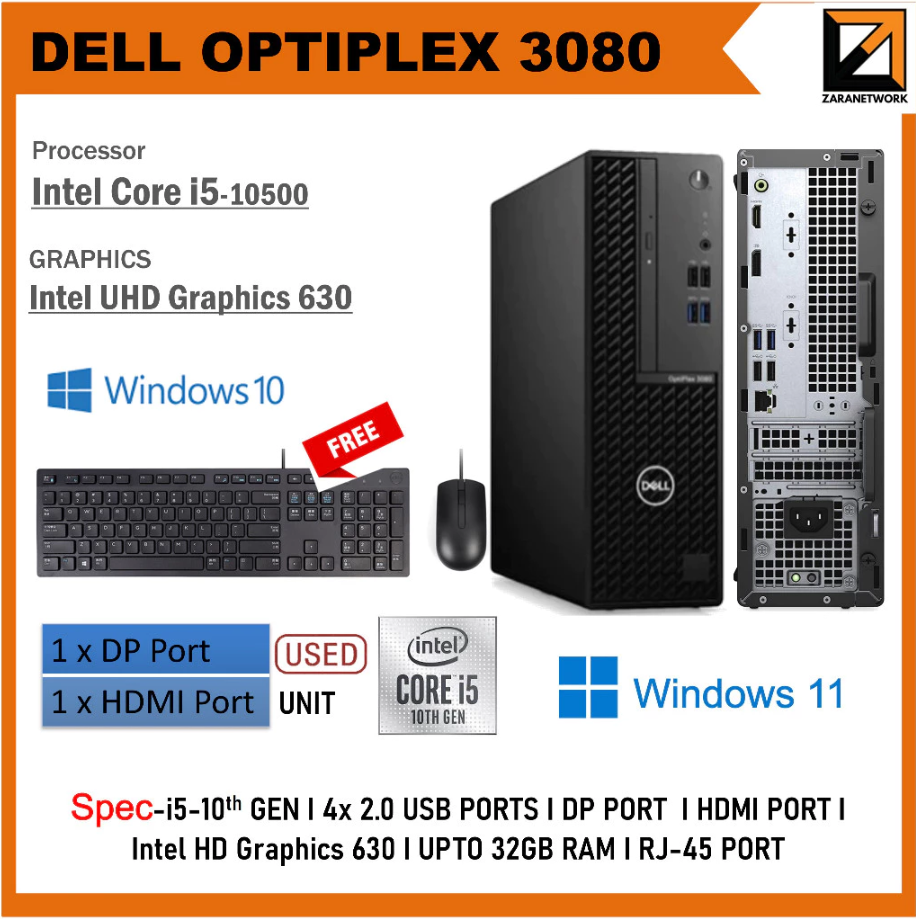 Dell OPTIPLEX 3080 SFF PC Core i5 (10th GEN) Desktop UPTO 32GB RAM WIN 11 PRO