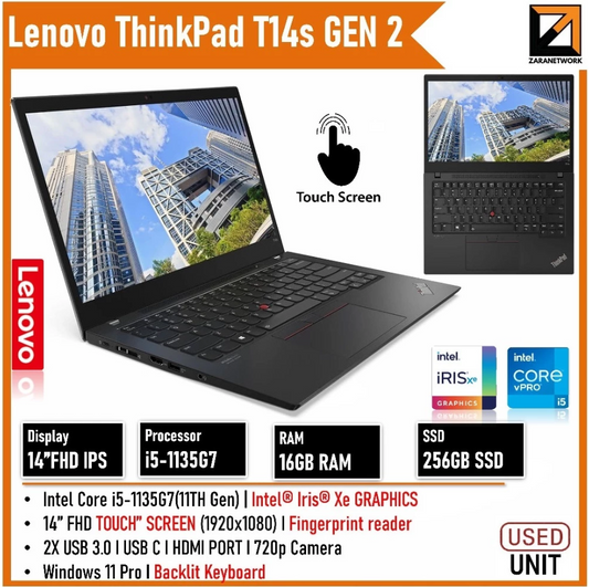 Lenovo ThinkPad T14s Gen 2 i5-11th GEN 14" FHD Laptop (16GB RAM / Win 11 / 1 Year WarrantyT&C) ) Business Notebook