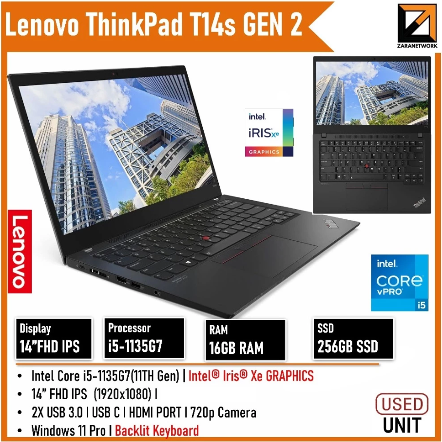 Lenovo ThinkPad T14s Gen 2 i5-11th GEN 14" FHD Laptop (16GB RAM / Win 11 / 1 Year WarrantyT&C) ) Business Notebook
