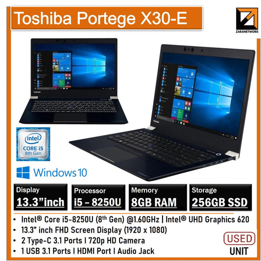 TOSHIBA PORTEGE X30-E  CORE i5-8250U(8TH GEN)13.3 INCH FHD SCREEN DISPLAY(1920X1080)