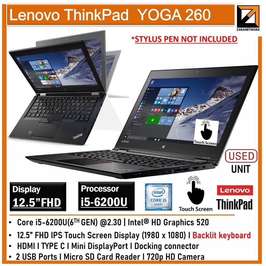 LENOVO THINKPAD YOGA 260 CORE i5-6th GEN 12.5 FHD TOUCHSCREEN