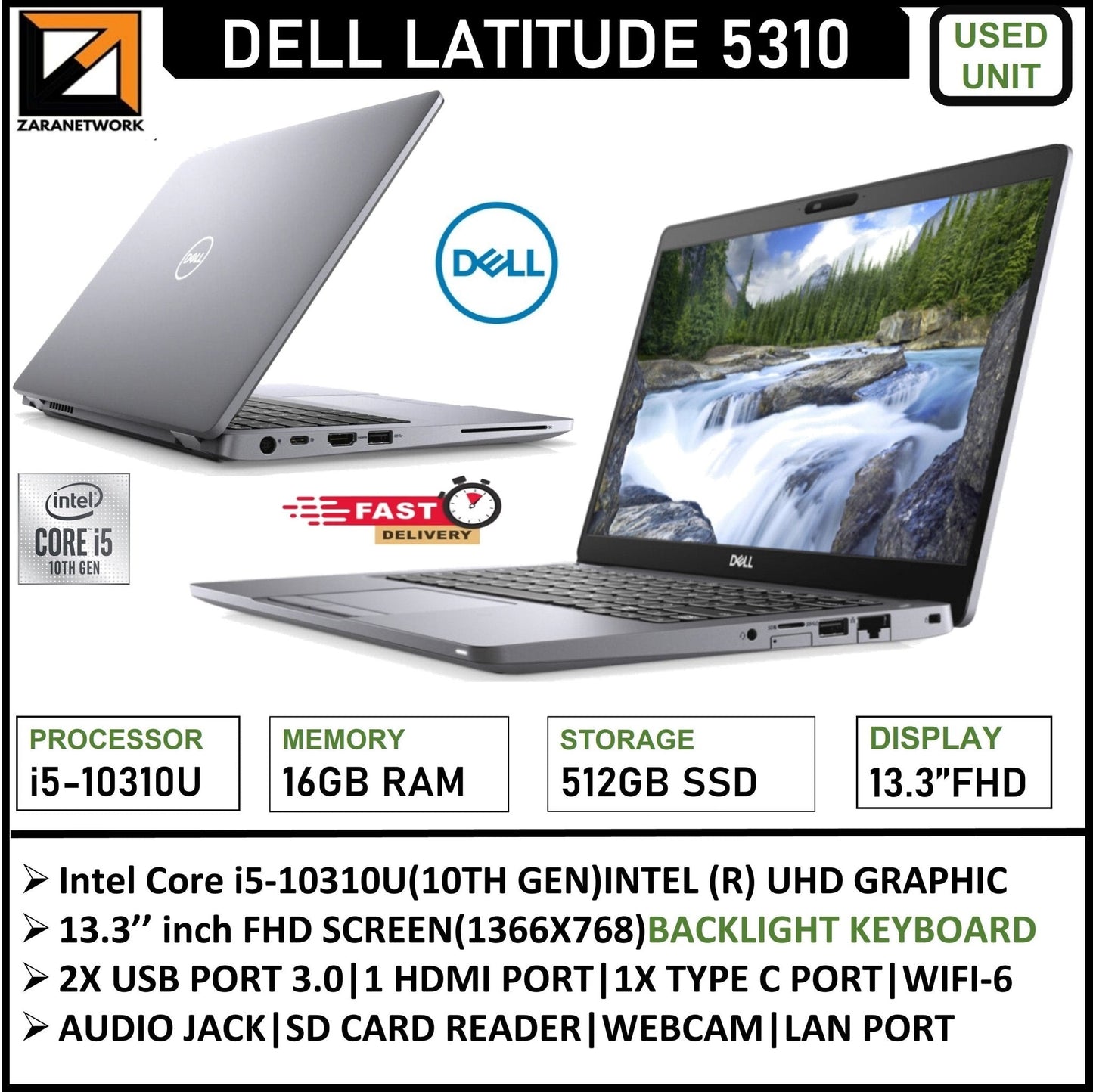 DELL LATITUDE CORE i5 - 10310U(10TH GEN)13.3 INCH FHD SCREEN 16GB RAM/512GB SSD WINDOWS 10/11PRO - My Store
