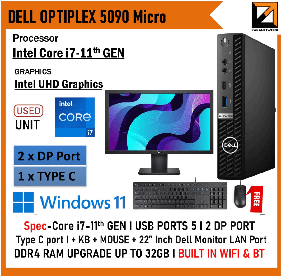 DELL OPTIPLEX 5090 MICRO PC CPU / SET CORE i5/i7 (11th Gen) UPTO 32GB RAM / 1TB SSD WINDOWS 11 PRO - Zaranet.my