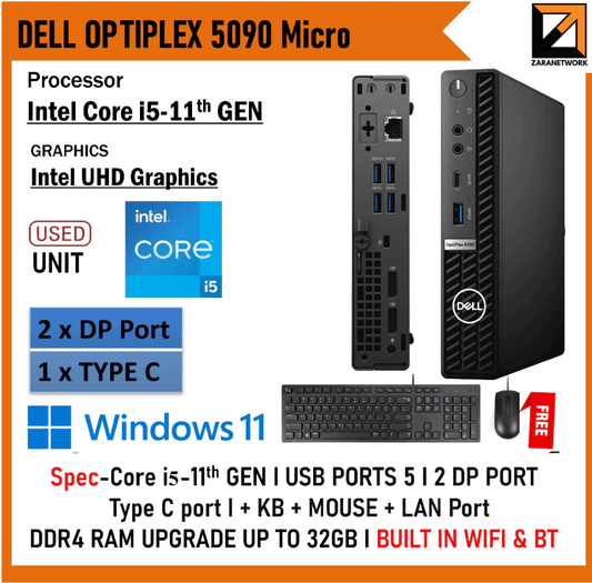 DELL OPTIPLEX 5090 MICRO PC CPU / SET CORE i5/i7 (11th Gen) UPTO 32GB RAM / 1TB SSD WINDOWS 11 PRO - Zaranet.my