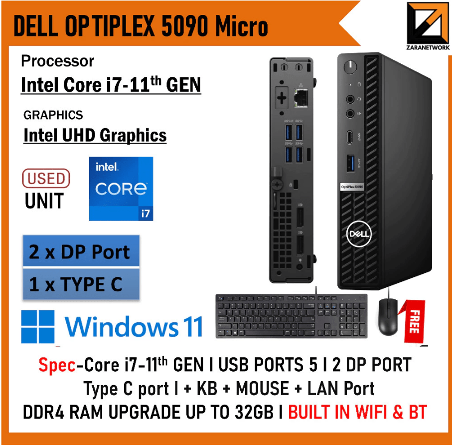 DELL OPTIPLEX 5090 MICRO PC CPU / SET CORE i5/i7 (11th Gen) UPTO 32GB RAM / 1TB SSD WINDOWS 11 PRO - Zaranet.my