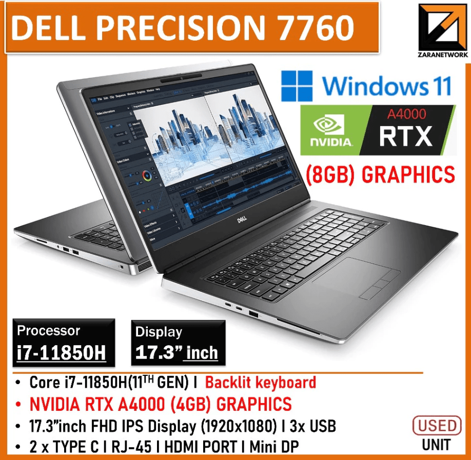 Dell Precision 7760 Engineering Laptop i7-11th GEN (1 YEAR WARRANTY T&C) 17.3" CAD/3D Modeling Powerhouse Win 11 PRO - Zaranet.my