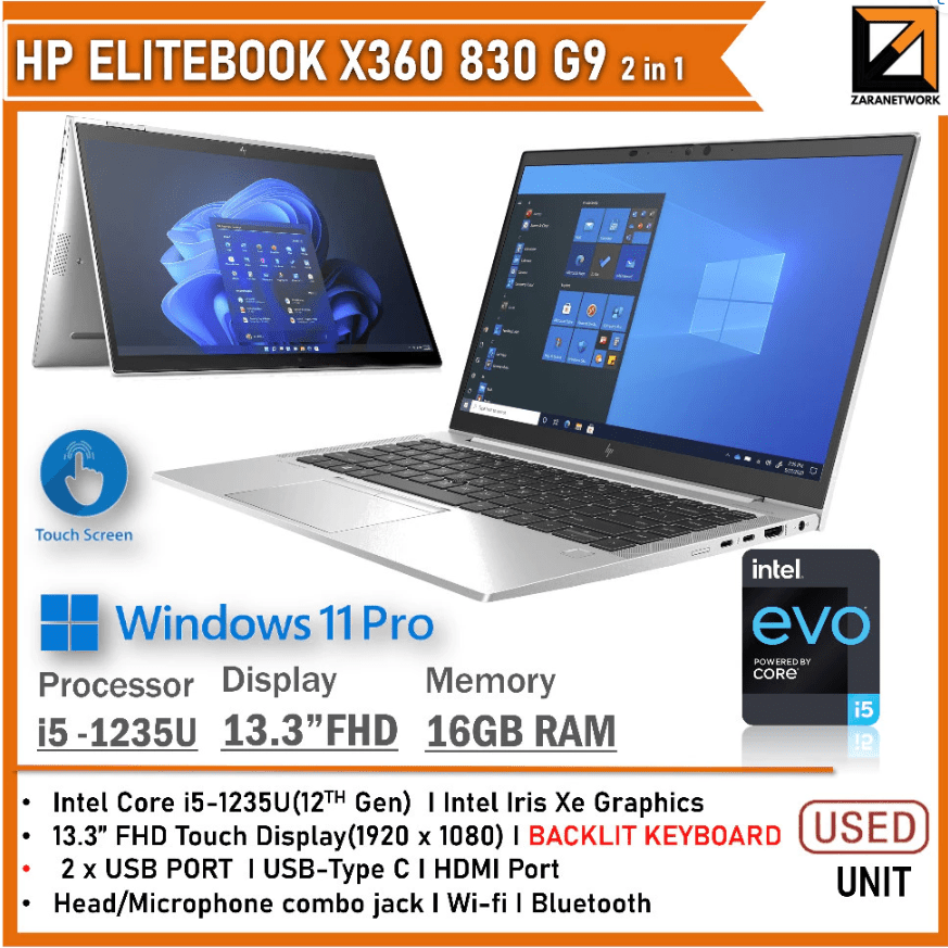 HP ELITEBOOK X360 830 G9 (1 YEAR WARRANTY T&C) CORE i5 12th Gen 13.3" FHD 2in1 Touch WIN 11 Pro - Zaranet.my