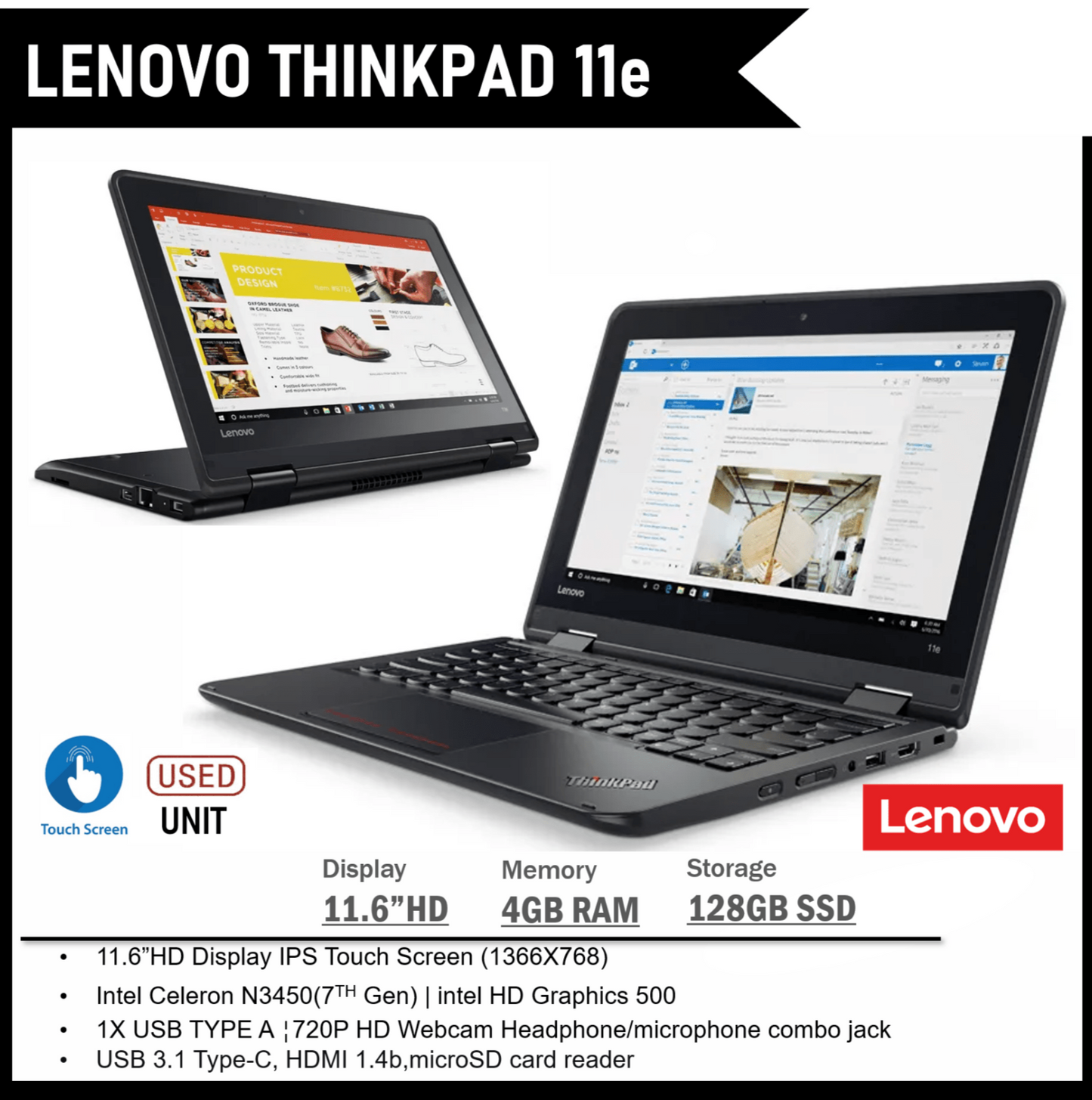 LENOVO THINKPAD 11E CORE i5-8TH GEN 11.6 HD TOUCH DISPLAY