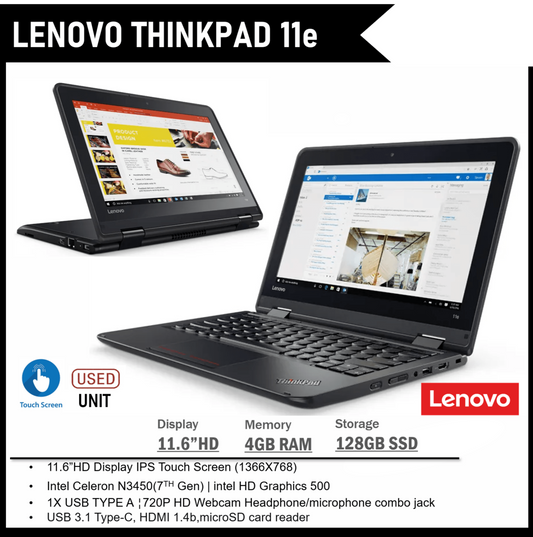 LENOVO THINKPAD 11E CORE i5-8TH GEN 11.6 HD TOUCH DISPLAY