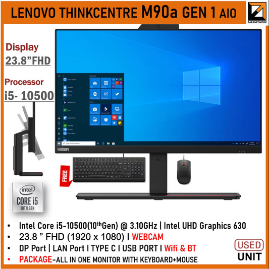 LENOVO THINKCENTRE M90a 23.8 Inch Display ALL IN ONE Intel CORE i5 10th GEN UPTO 32GB RAM WIN 11 PRO