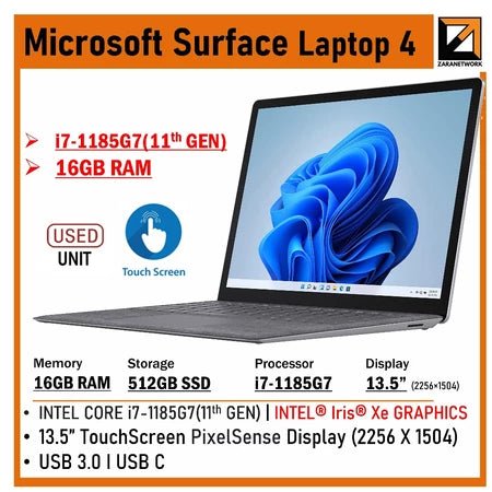 MICROSOFT SURFACE LAPTOP 4 i7-11GEN 16GB RAM 512GB SSD 13.5 FHD TOUCHSCREEN WINDOW 11PRO - Zaranet.my