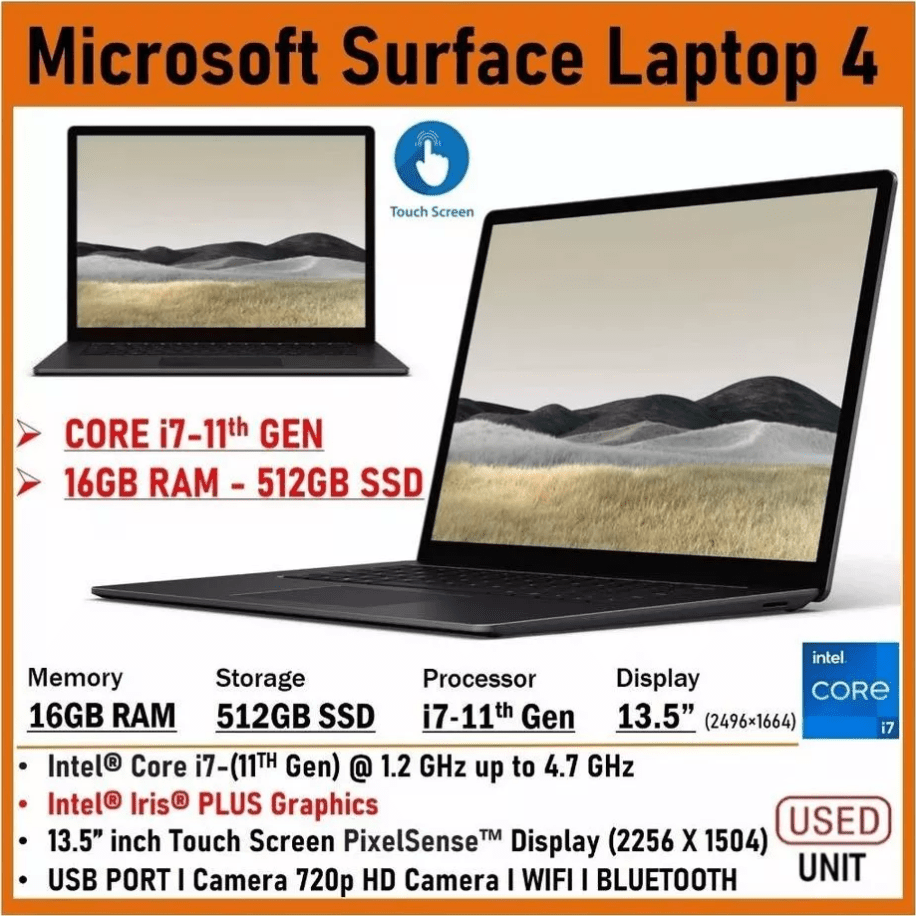 MICROSOFT SURFACE LAPTOP 4 i7-11GEN 16GB RAM 512GB SSD 13.5 FHD TOUCHSCREEN WINDOW 11PRO - Zaranet.my